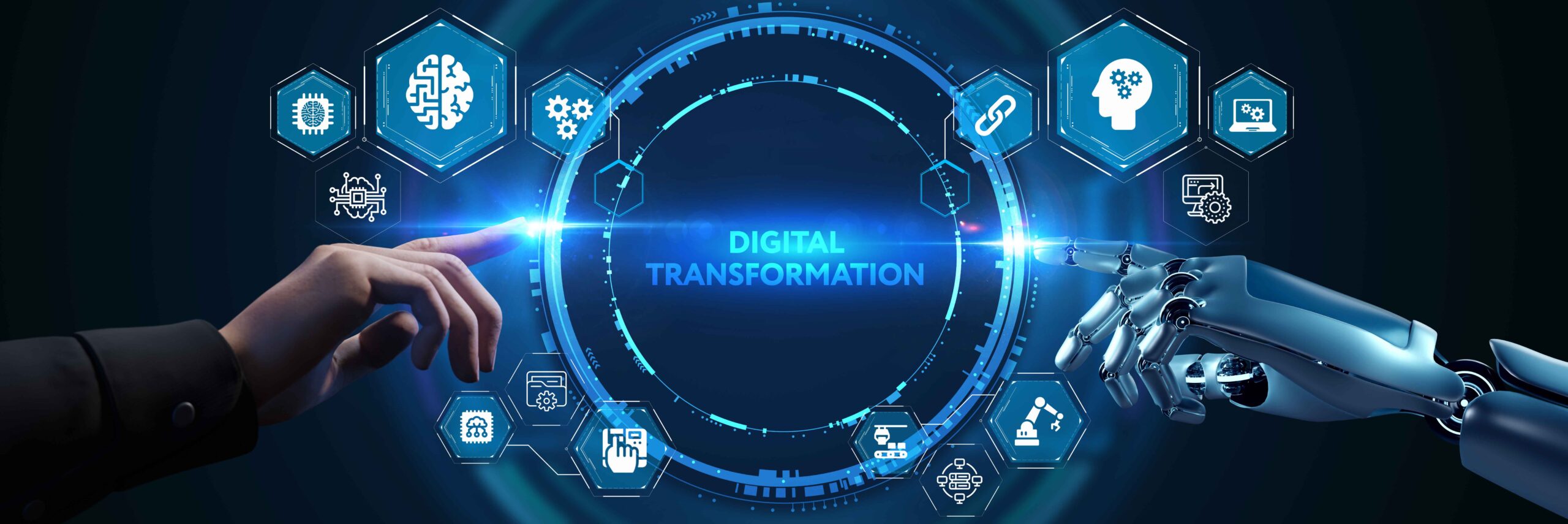 Digital transformation across multi-cloud — legacy systems being modernised into cloud-native services on AWS, Azure, and Google Cloud.