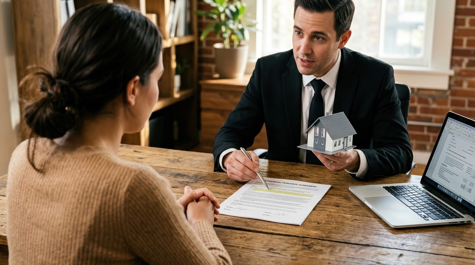 Advisor walking a client through an agreement, representing broker channel support.